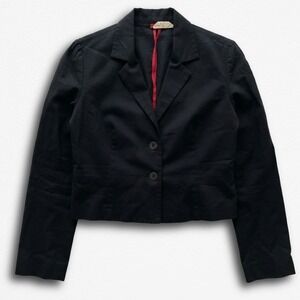 Xi Womens‎ Black Cropped Blazer Jacket Two Button Made in USA J1179 L